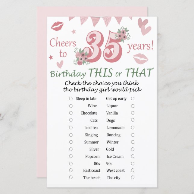 Jeu de 'Ceci ou Cela' pour 35ème anniversaire (Devant / Derrière)