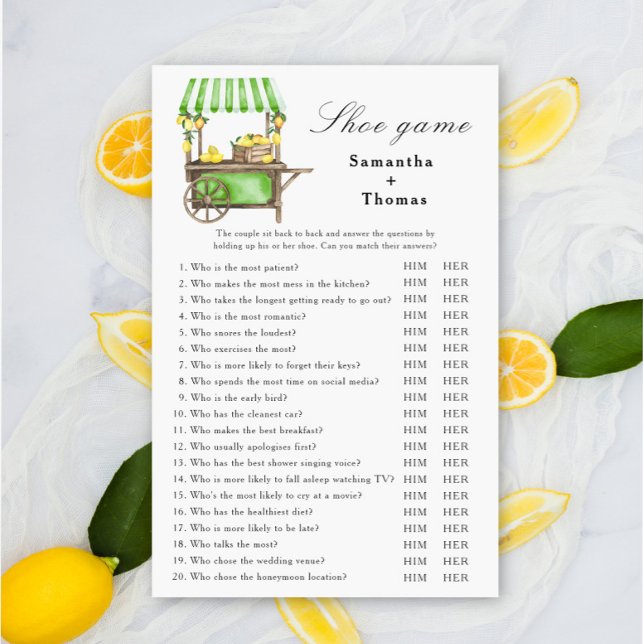 Jeu de chaussure de douche nuptiale au citron (Créateur téléchargé)