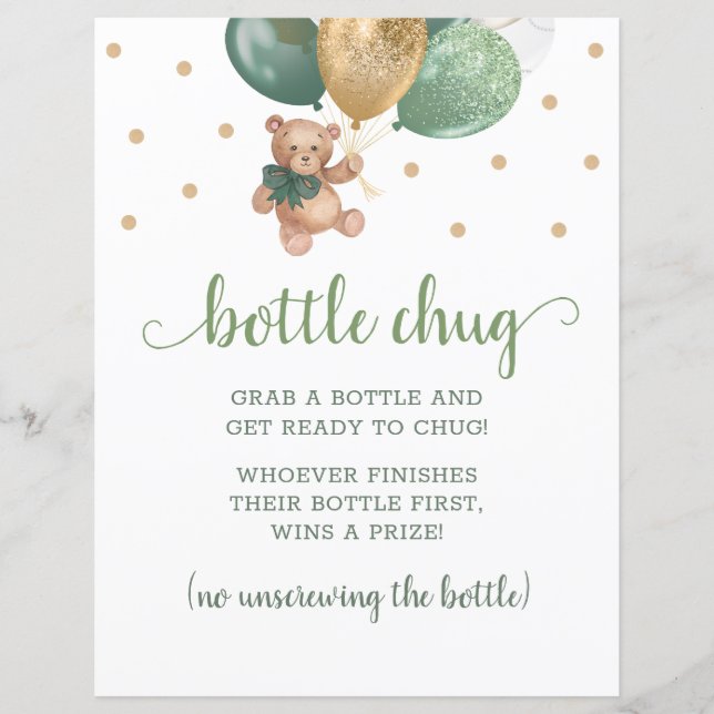 Jeu de Chug Bouteille Ours en Peluche Vert Sauge (Devant)