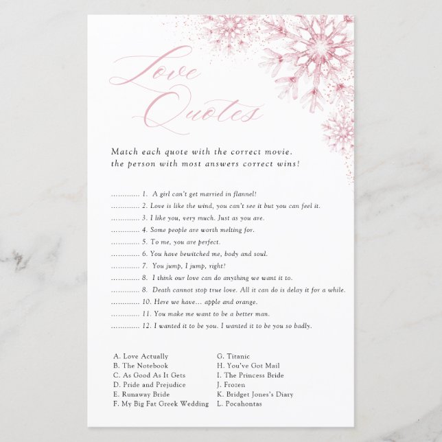 Jeu de citations amoureuses Mariage Rose Neige dan (Devant)