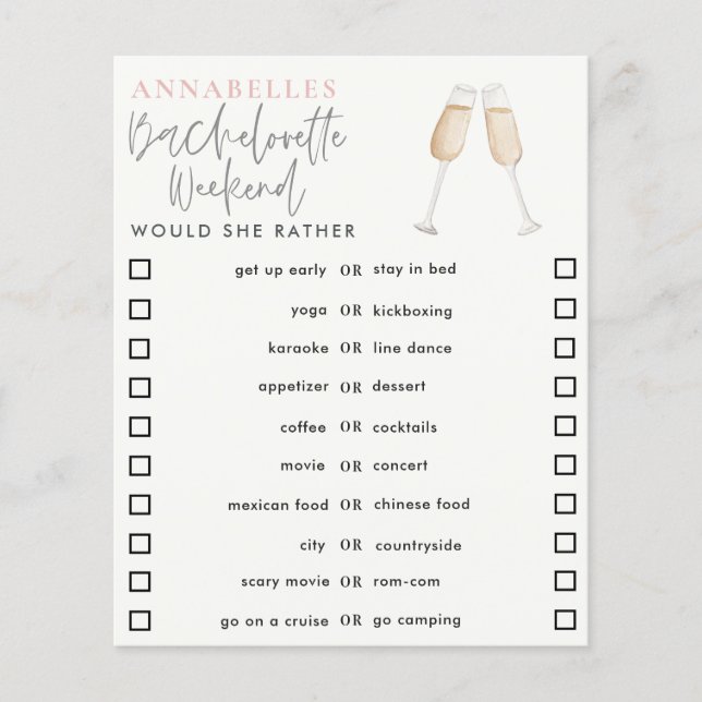 jeu de cocktail de fille bachelorette 'would she r (Devant)