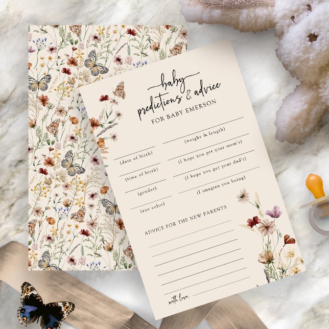 Jeu de conseil Baby shower moderne (Watercolor Wildflower Modern Baby Shower Advice Game Card by Painted Paperie
)