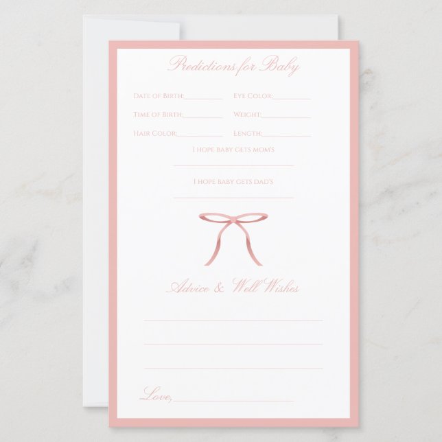 Jeu de conseils et de prédictions pour Baby Shower (Devant)