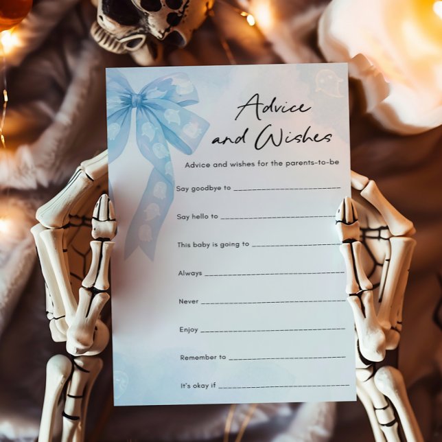 Jeu de conseils et de vœux Petit Boo Ruban Bleu (Girl Coquette Halloween Baby Shower Advice and Wishes Game)