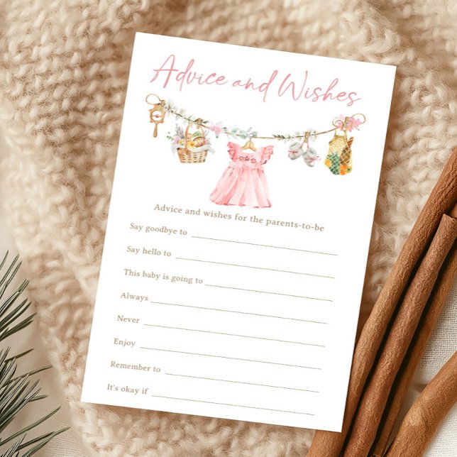 Jeu de conseils et de vœux pour fille née localeme (Pink Locally Grown Clothesline Baby Shower Advice and Wishes Game)