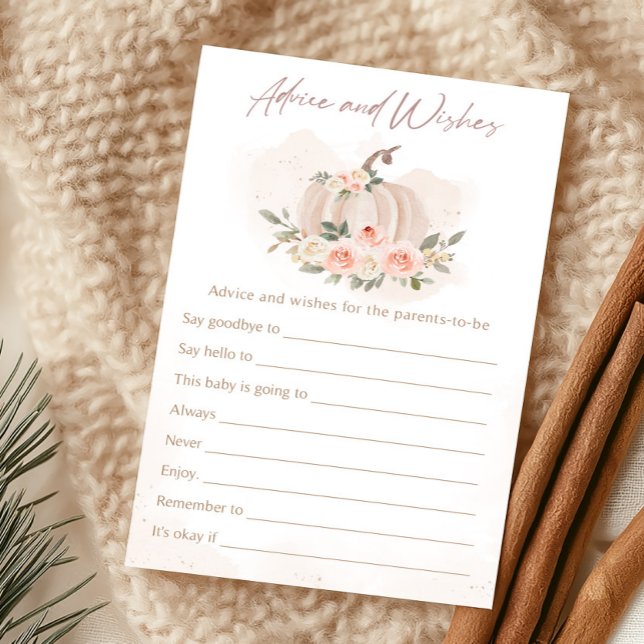 Jeu de Conseils et Vœux Citrouille Rose Blush (Girl Blush Pumpkin Baby Shower Advice and Wishes Game)