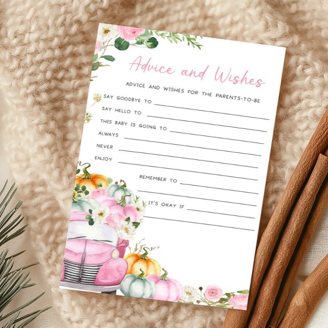 Jeu de conseils et vœux pour camion rose citrouill (Little Pumpkin Pink Truck Baby Shower Advice and Wishes Game)