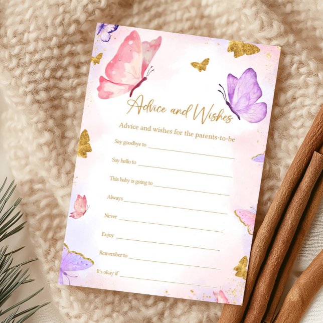 Jeu de conseils pour bébé papillon violet or rose (Butterfly Baby Shower Game)