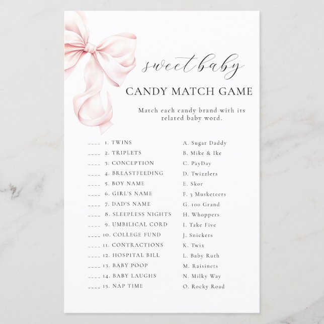 JEU DE CORRESPONDANCE À Baby shower À Cou Rose (Devant)