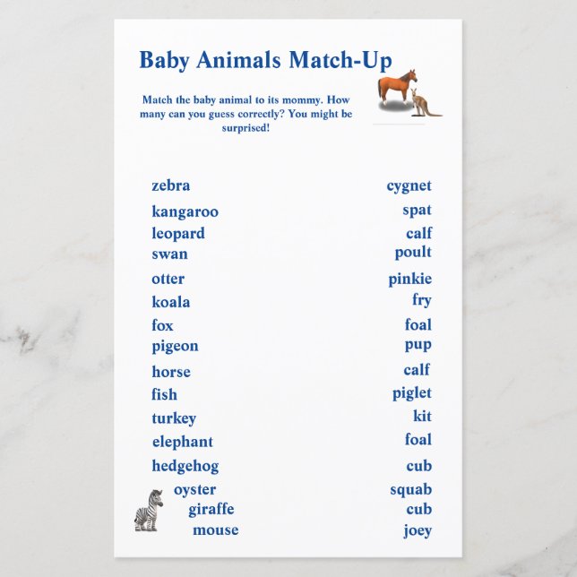 Jeu de Correspondance sur le Thème des Animaux Div (Devant)
