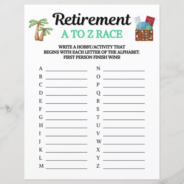 Jeu de course de A à Z pour la retraite (Devant)