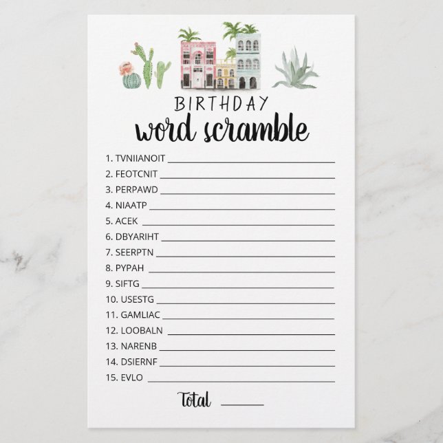 Jeu de course de mots d'anniversaire avec réponses (Devant)