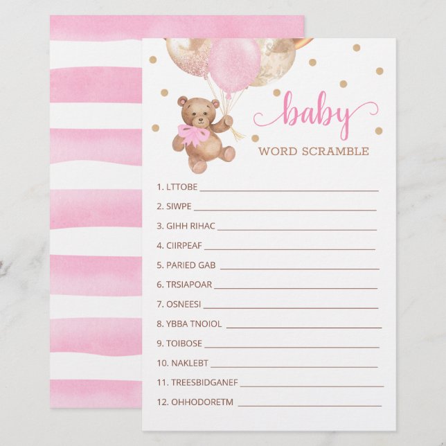 Jeu de course de mots pour le Baby shower Teddy Be (Devant / Derrière)