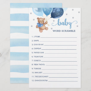 Jeu de course de mots pour le Baby shower Teddy Be