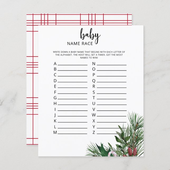 Jeu de course de nom de bébé à feuillage persistan (Devant / Derrière)
