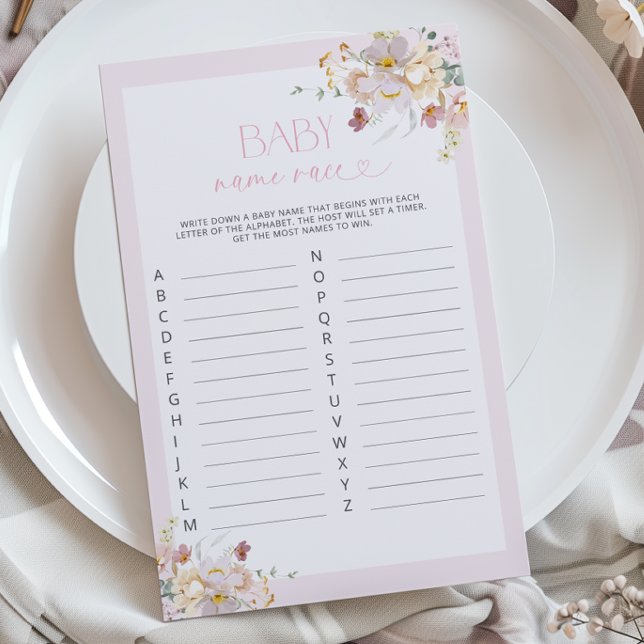 Jeu de course de noms de bébé à fleurs rose tendre (Créateur téléchargé)