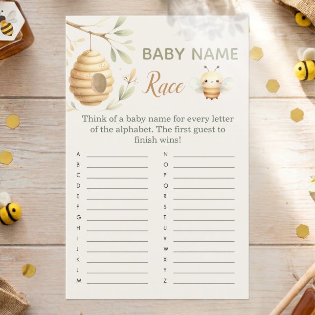 Jeu de course de noms de bébé abeille thème Il ou  (Baby Name Race Baby Shower Game. He or She? What Will Baby Bee? Gender Reveal)