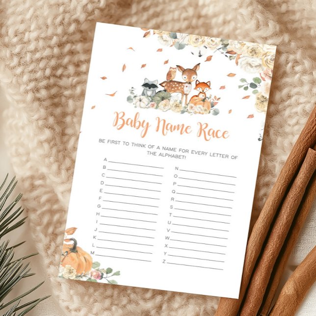 Jeu de course de noms de bébé animal de la forêt a (Floral Woodland Animals Baby Shower Baby Name Race Game)