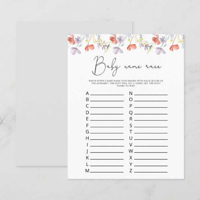 Jeu de course de noms de bébé Fleurs sauvages (Devant / Derrière)