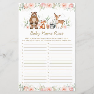 Jeu de course de noms de bébé floral avec des anim