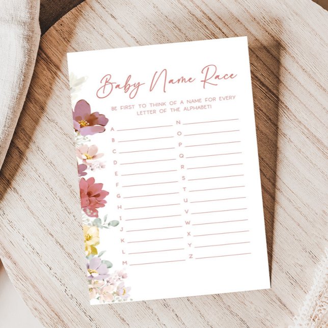 Jeu de course de noms de bébé Florals Baby Bloom B (Baby In Bloom Baby Shower Game)