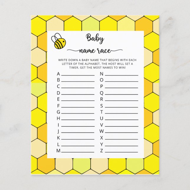 Jeu de course de noms de bébé floraux d'abeille (Devant)