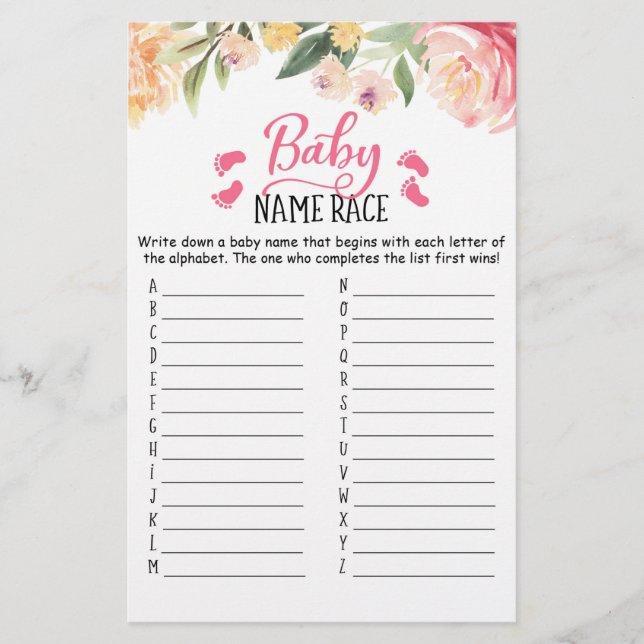 Jeu de course de noms de bébé Jeu de fête pour Bab (Devant)
