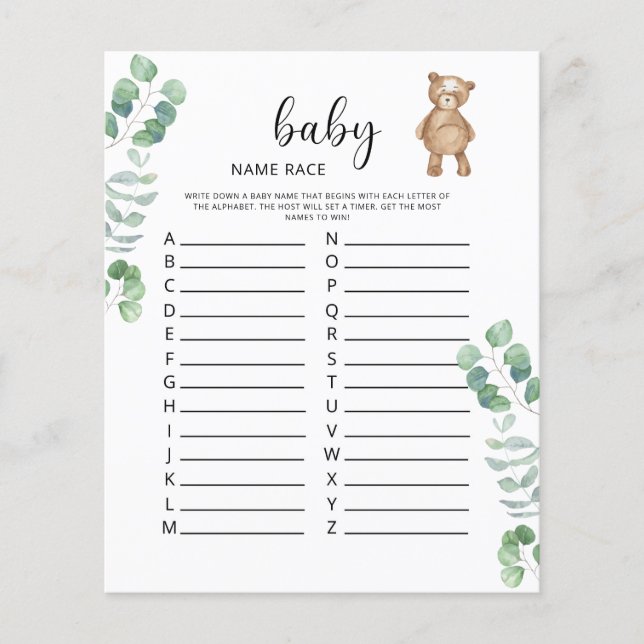 jeu de course de noms de bébé petit ours (Devant)