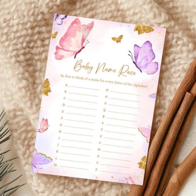 Jeu de course de noms Papillon Rose Or Violet pour (Butterfly Baby Shower Game)