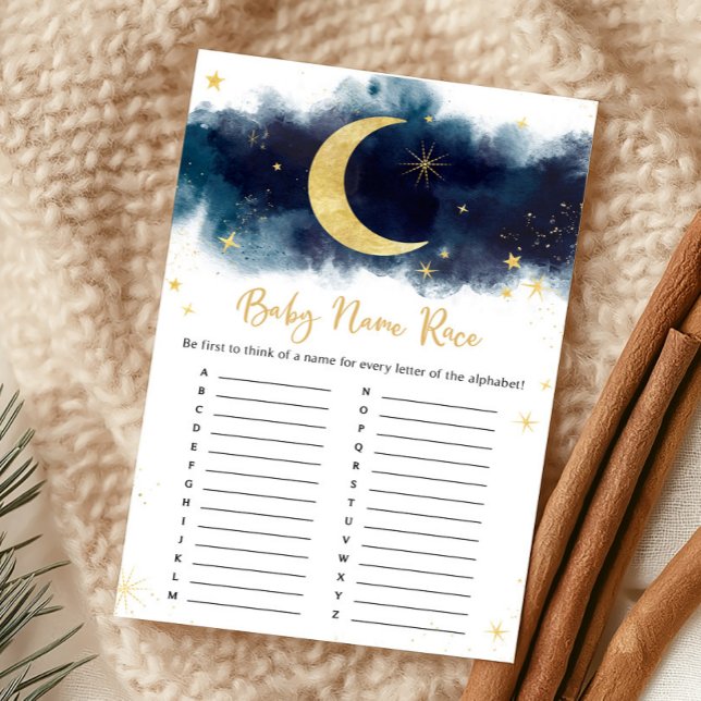 Jeu de course de noms sous la pluie d'étoiles doré (Over The Moon Baby Shower Game)