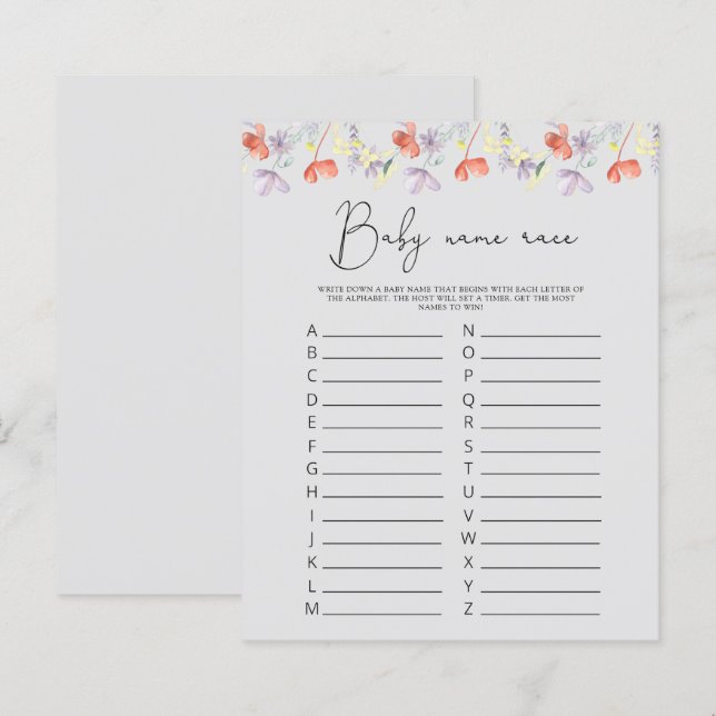 Jeu de course de prénoms de bébé Fleurs sauvages (Devant / Derrière)