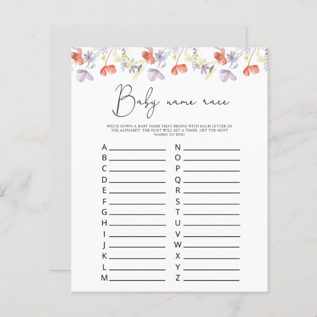 Jeu de course de prénoms pour bébé Fleurs sauvages (Devant / Derrière)