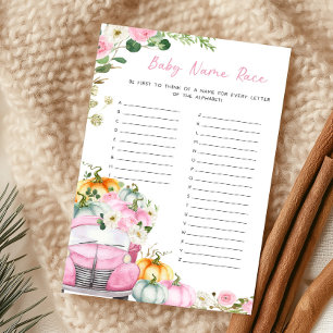 Jeu de course pour le nom de bébé avec camion rose