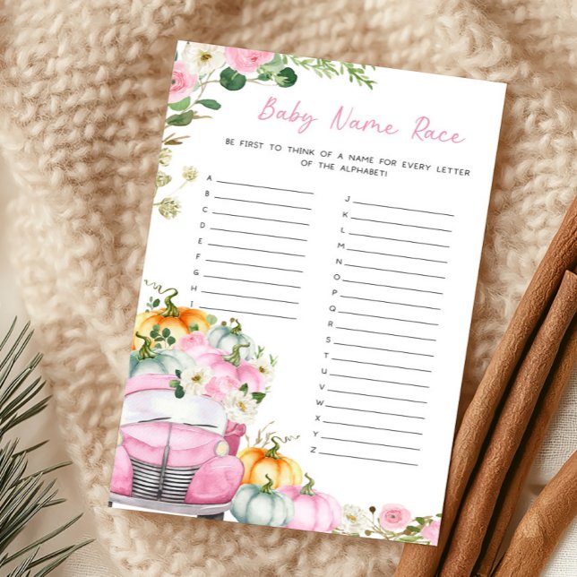 Jeu de course pour le nom de bébé avec camion rose (Little Pumpkin Pink Truck Baby Shower Baby Name Race Game)