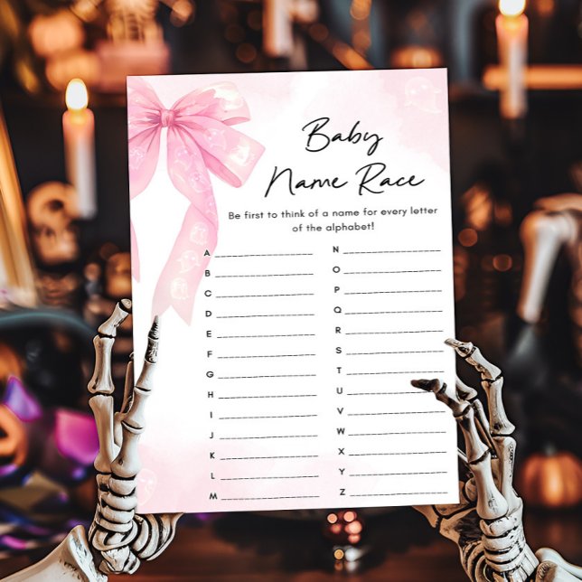 Jeu de course pour le nom de bébé Little Boo avec  (Girl Coquette Halloween Baby Shower Baby Name Race Game)