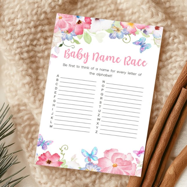 Jeu de course pour le nom de bébé Papillon Floral (Butterflies Baby Shower Baby Name Race Game)