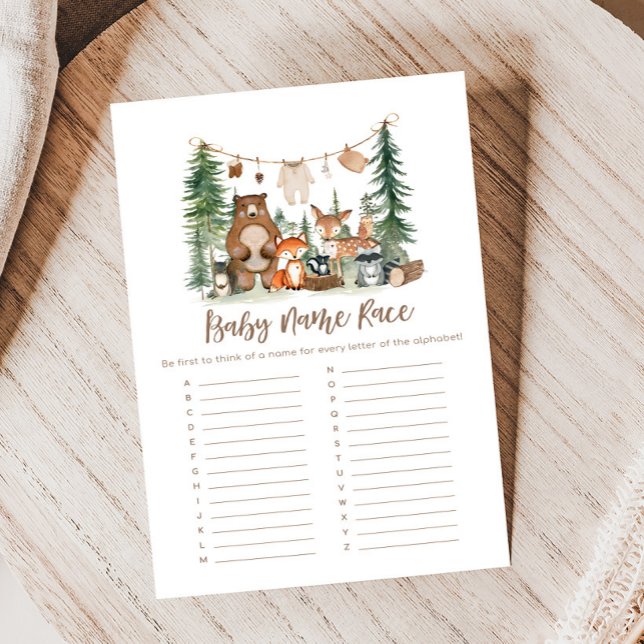 Jeu de course pour le nom de la douche bébé Animau (Woodland Animals Adventure Awaits Rustic Baby Shower Game)