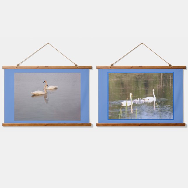 Jeu de cygnes 2 tapisseries murales en bois (Double)