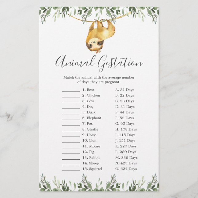 Jeu de démonstration des animaux du Baby shower Sl (Devant)