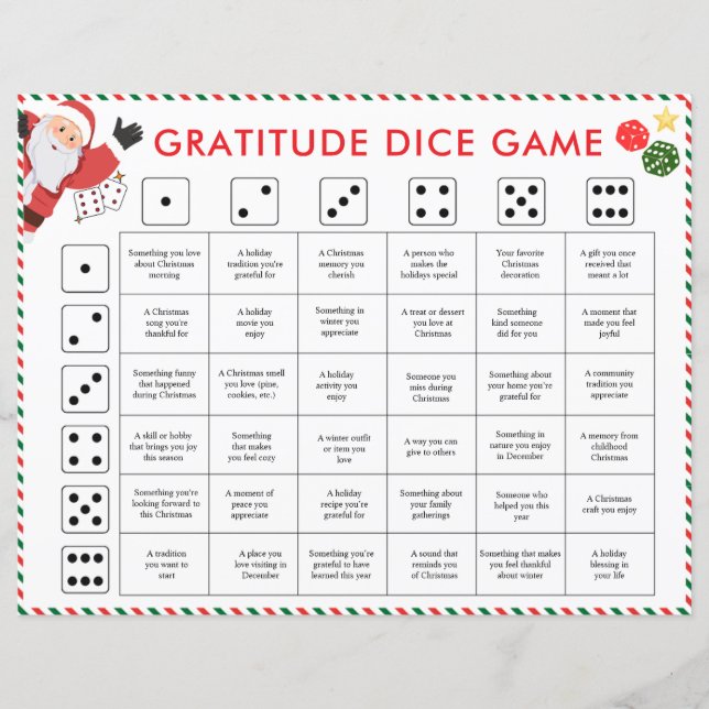 Jeu de dés de gratitude de Noël | Activité de grat (Devant)