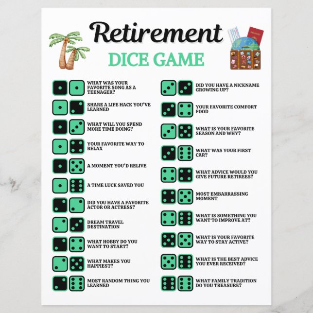 Jeu de dés pour la retraite (Devant)
