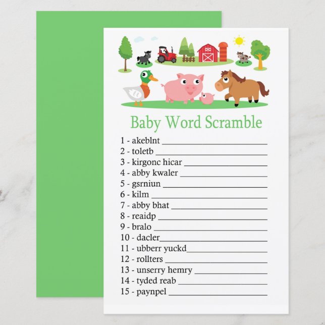 jeu de désordre de mots Barnyard Baby (Devant / Derrière)