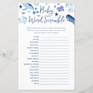 Jeu de désordre de mots Bébé baleine garçon bleu s