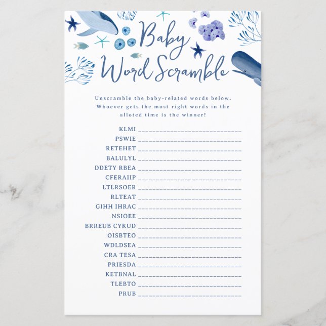 Jeu de désordre de mots Bébé baleine garçon bleu s (Devant)