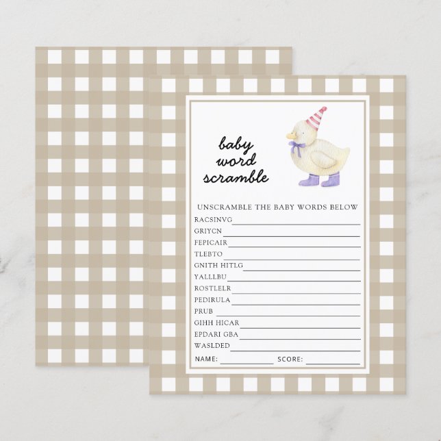 Jeu de désordre de mots Bébé Canard Chanceux (Devant / Derrière)