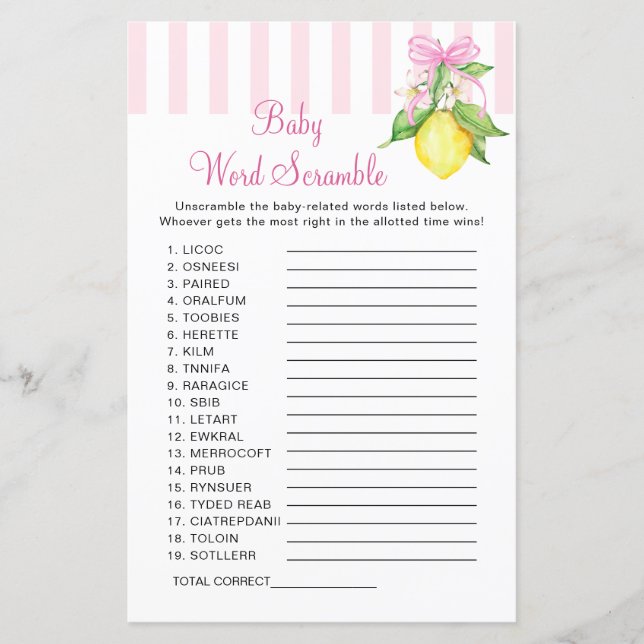 Jeu de désordre de mots Bébé Citrons (Devant)