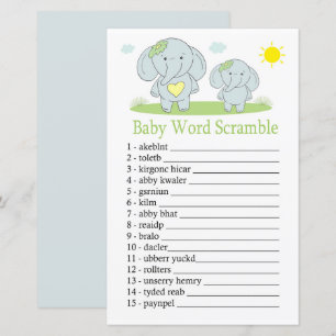 Jeu de désordre de mots bébé éléphant bleu
