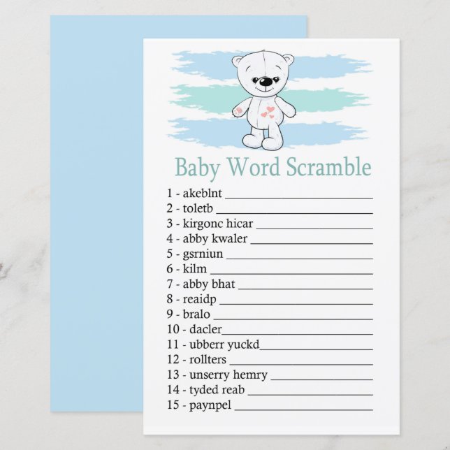 Jeu de désordre de mots bébé ours polaire (Devant / Derrière)