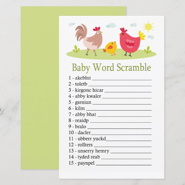 Jeu de désordre de mots Chicken Baby (Devant / Derrière)
