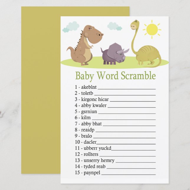 jeu de désordre de mots de bébé dinosaure (Devant / Derrière)